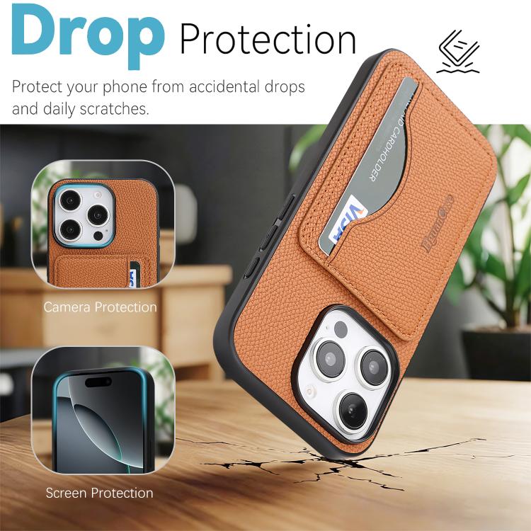 For iPhone 16 Pro Max Retro Vegan Leather Magnetic Card Holder Back Phone Case