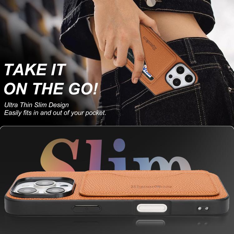 For iPhone 16 Pro Max Retro Vegan Leather Magnetic Card Holder Back Phone Case