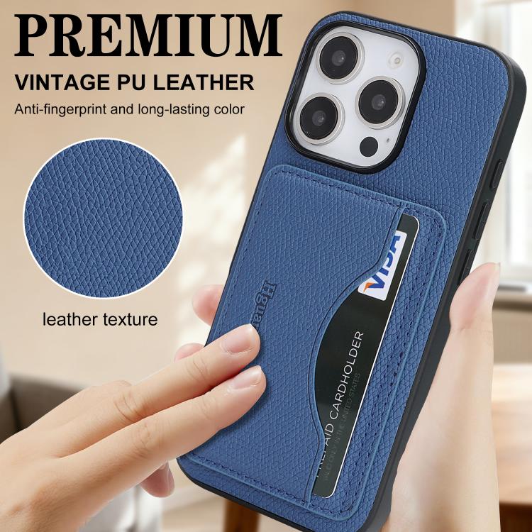 For iPhone 16 Pro Max Retro Vegan Leather Magnetic Card Holder Back Phone Case