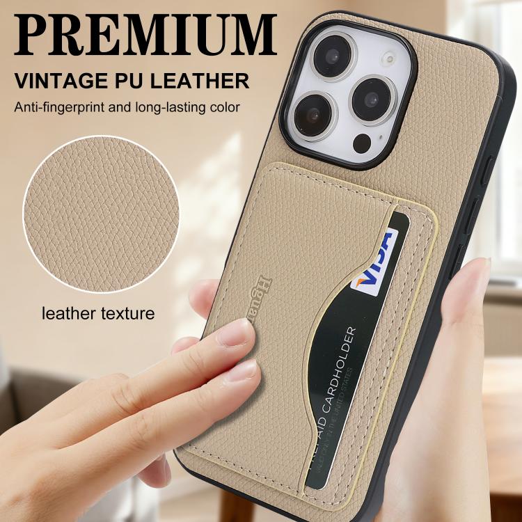 For iPhone 16 Pro Max Retro Vegan Leather Magnetic Card Holder Back Phone Case