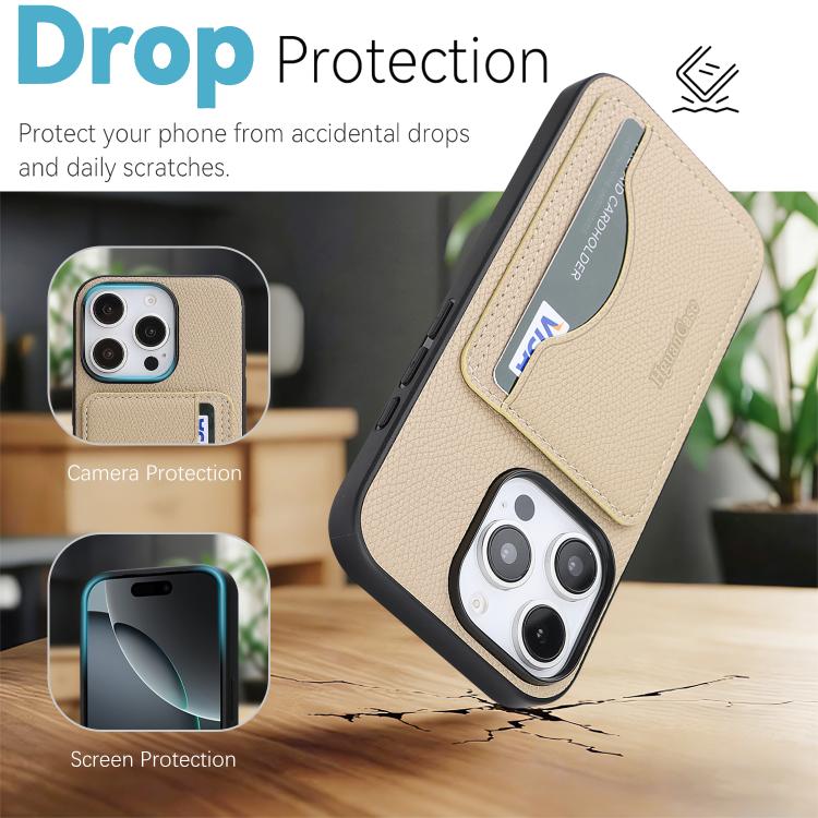 For iPhone 16 Pro Max Retro Vegan Leather Magnetic Card Holder Back Phone Case