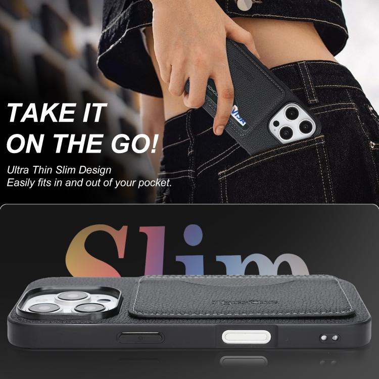 For iPhone 16 Pro Retro Vegan Leather Magnetic Card Holder Back Phone Case
