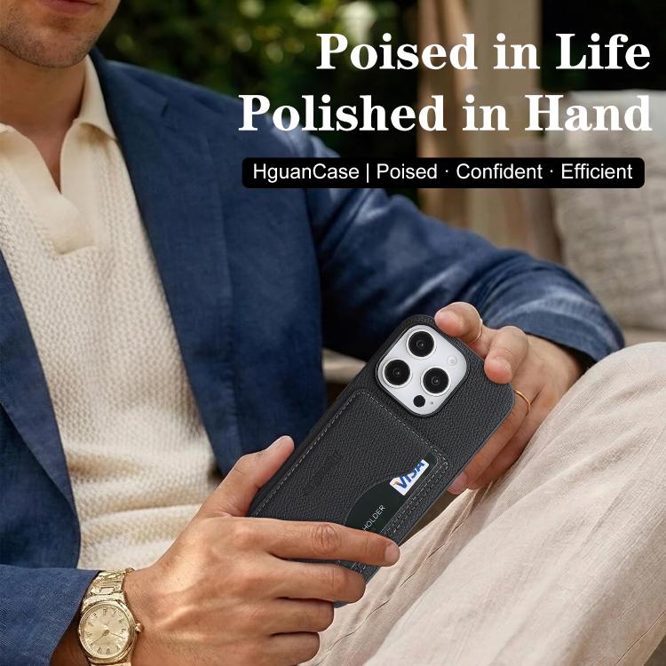 For iPhone 16 Pro Retro Vegan Leather Magnetic Card Holder Back Phone Case
