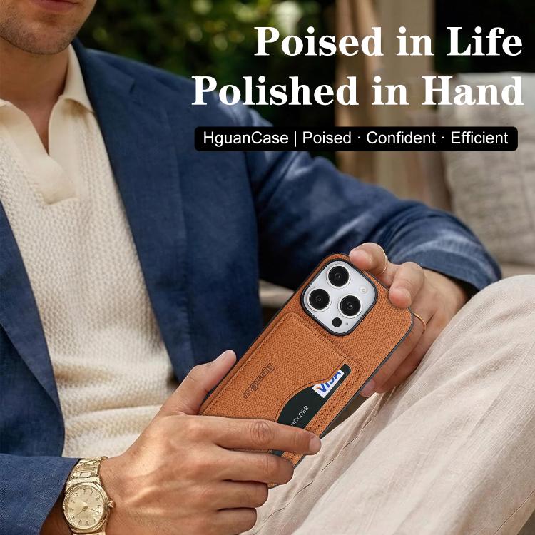 For iPhone 16 Pro Retro Vegan Leather Magnetic Card Holder Back Phone Case