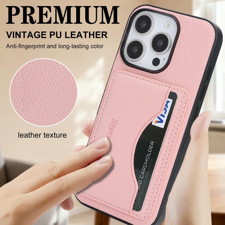 For iPhone 16 Pro Retro Vegan Leather Magnetic Card Holder Back Phone Case
