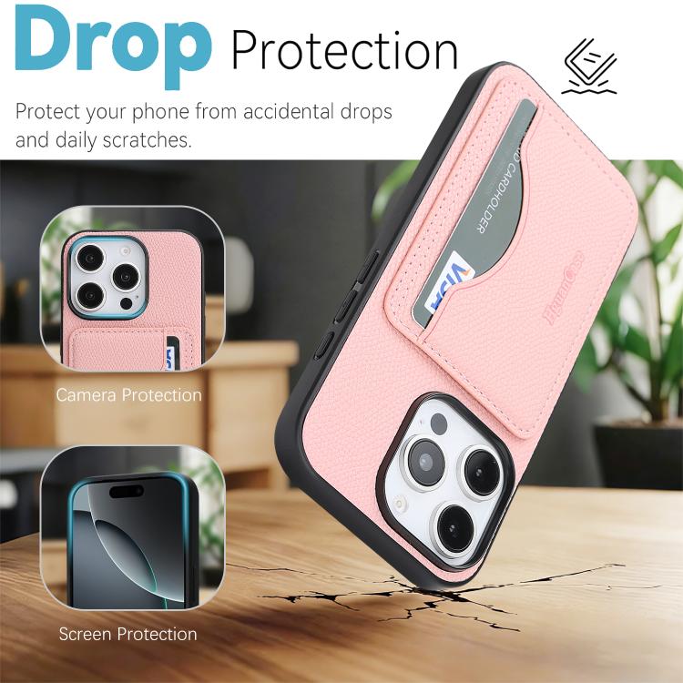 For iPhone 16 Pro Retro Vegan Leather Magnetic Card Holder Back Phone Case