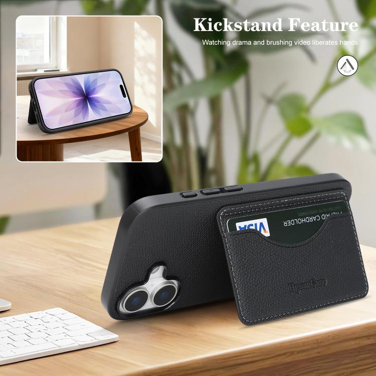 For iPhone 16 Retro Vegan Leather Magnetic Card Holder Back Phone Case