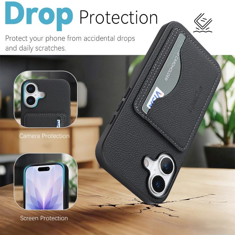For iPhone 16 Retro Vegan Leather Magnetic Card Holder Back Phone Case