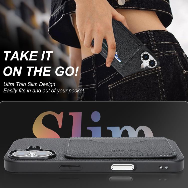 For iPhone 16 Retro Vegan Leather Magnetic Card Holder Back Phone Case