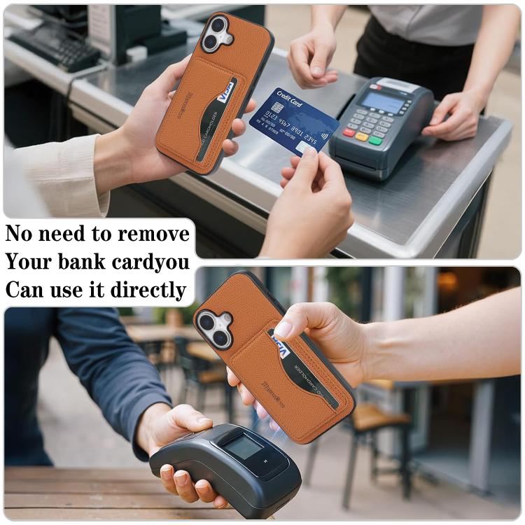 For iPhone 16 Retro Vegan Leather Magnetic Card Holder Back Phone Case