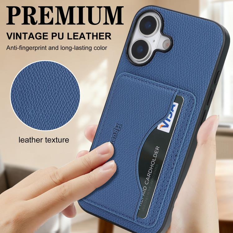 For iPhone 16 Retro Vegan Leather Magnetic Card Holder Back Phone Case