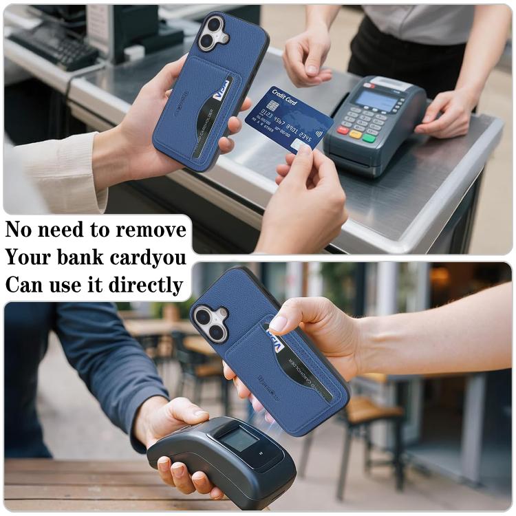 For iPhone 16 Retro Vegan Leather Magnetic Card Holder Back Phone Case