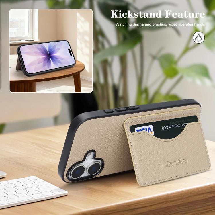 For iPhone 16 Retro Vegan Leather Magnetic Card Holder Back Phone Case