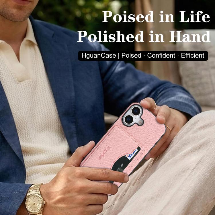 For iPhone 16 Retro Vegan Leather Magnetic Card Holder Back Phone Case