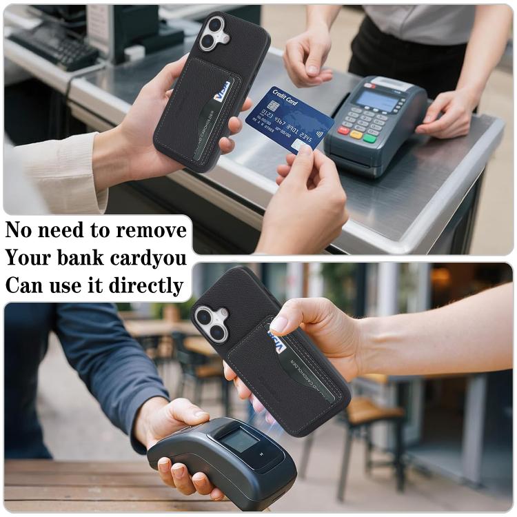 For iPhone 16 Plus Retro Vegan Leather Magnetic Card Holder Back Phone Case