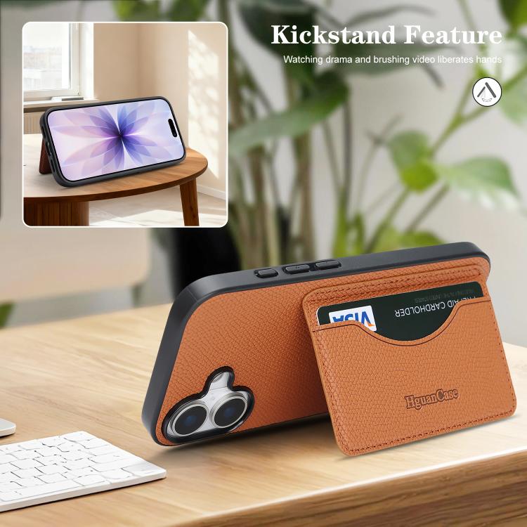 For iPhone 16 Plus Retro Vegan Leather Magnetic Card Holder Back Phone Case