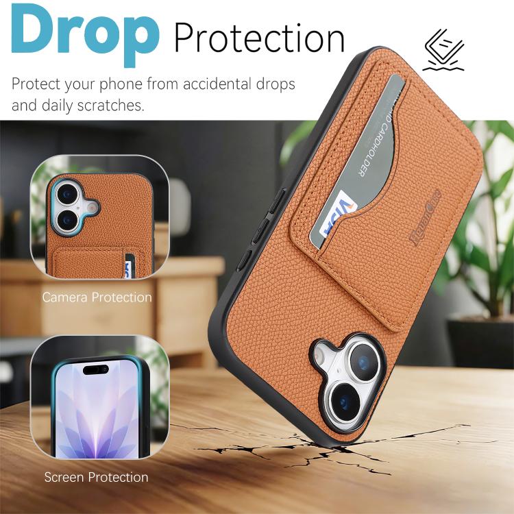 For iPhone 16 Plus Retro Vegan Leather Magnetic Card Holder Back Phone Case