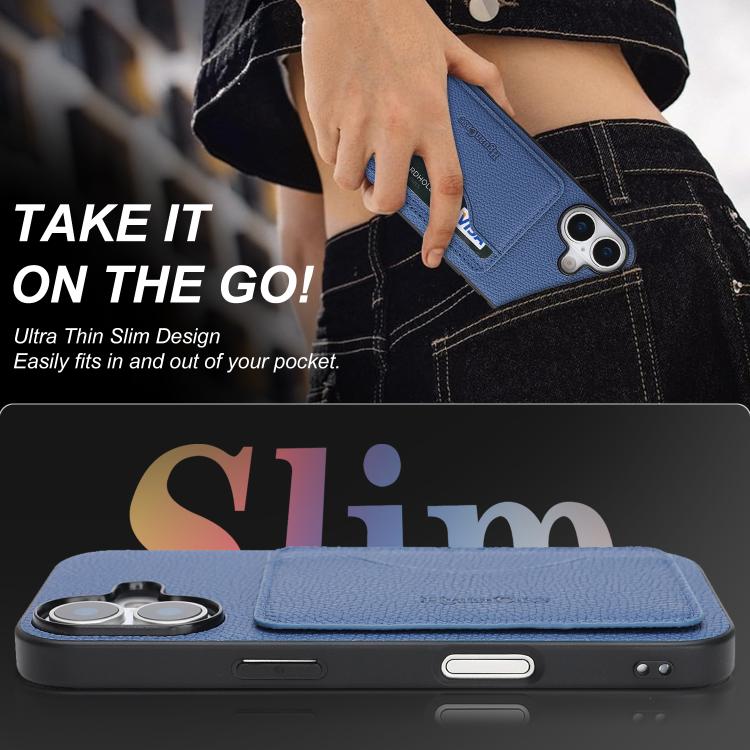 For iPhone 16 Plus Retro Vegan Leather Magnetic Card Holder Back Phone Case