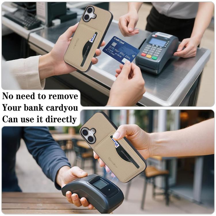 For iPhone 16 Plus Retro Vegan Leather Magnetic Card Holder Back Phone Case