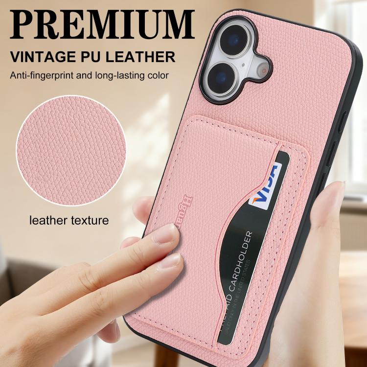 For iPhone 16 Plus Retro Vegan Leather Magnetic Card Holder Back Phone Case