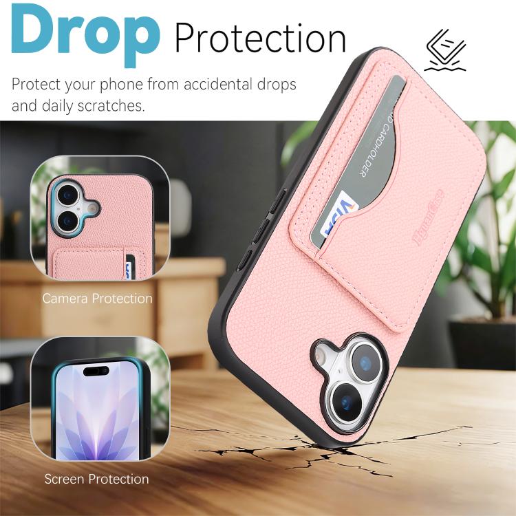 For iPhone 16 Plus Retro Vegan Leather Magnetic Card Holder Back Phone Case
