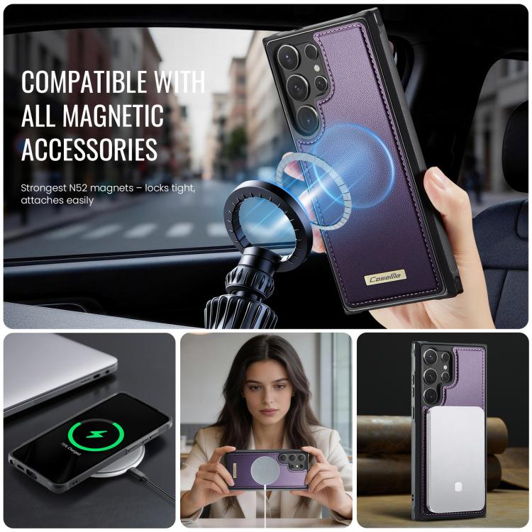 For Samsung Galaxy S24 Ultra 5G CaseMe C69 Series Magnetic Vegan Leather Back Phone Case