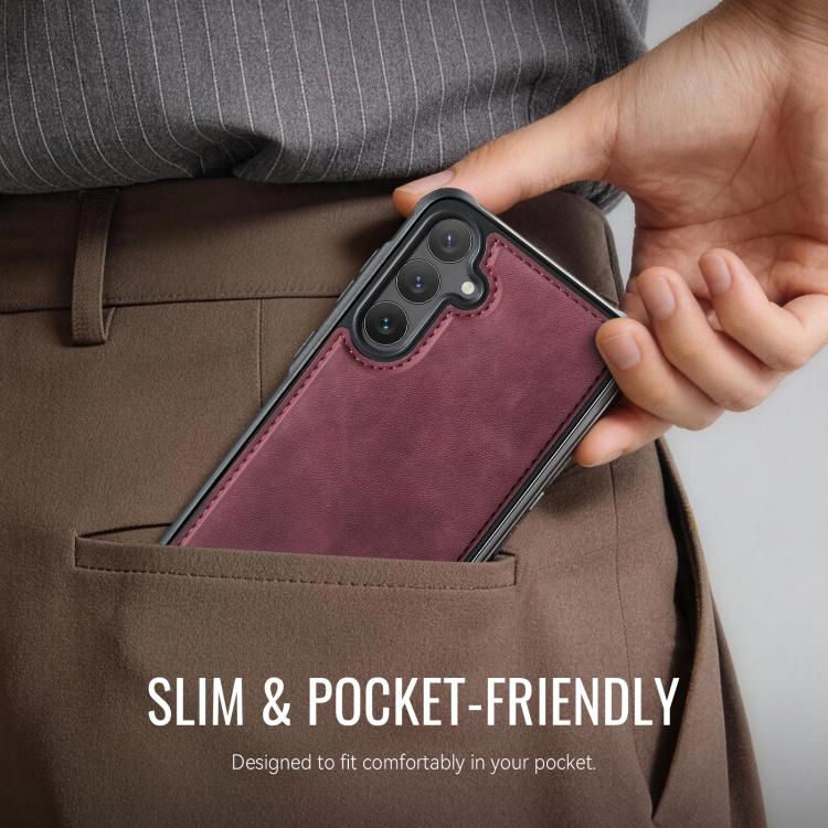 For Samsung Galaxy S25 FE 5G CaseMe C69 Series Magnetic Vegan Leather Back Phone Case