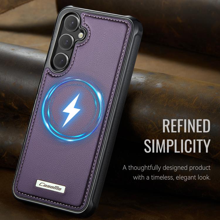 For Samsung Galaxy S25 FE 5G CaseMe C69 Series Magnetic Vegan Leather Back Phone Case