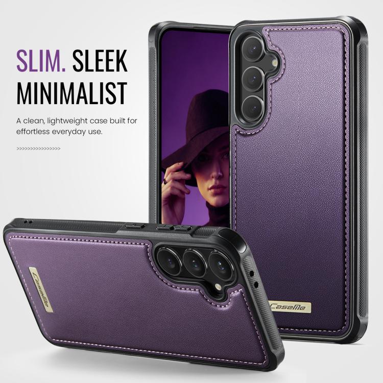 For Samsung Galaxy S24 FE 5G CaseMe C69 Series Magnetic Vegan Leather Back Phone Case