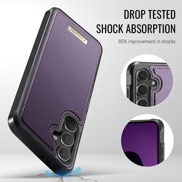 For Samsung Galaxy S24 FE 5G CaseMe C69 Series Magnetic Vegan Leather Back Phone Case