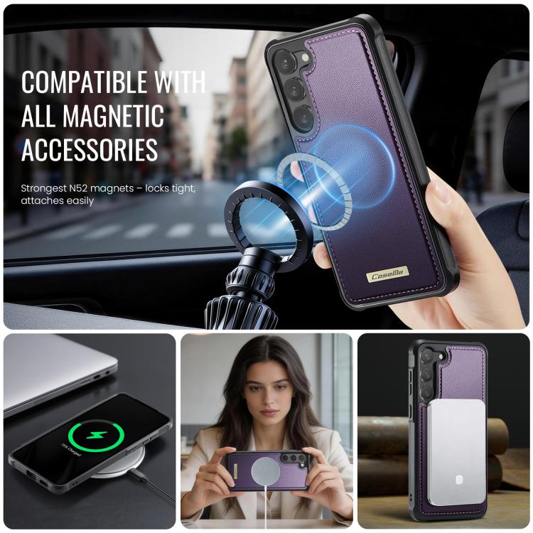 For Samsung Galaxy S23 5G CaseMe C69 Series Magnetic Vegan Leather Back Phone Case