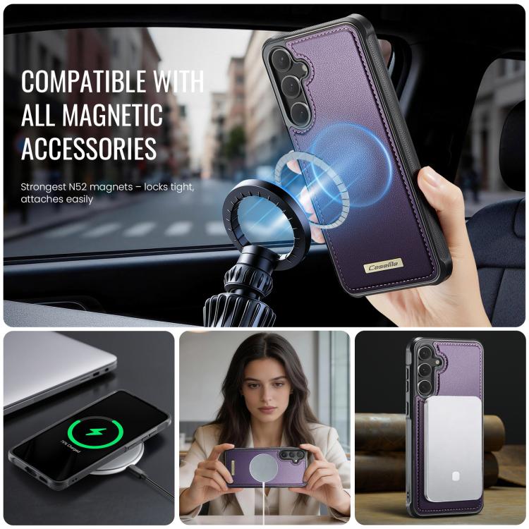 For Samsung Galaxy S23 FE 5G CaseMe C69 Series Magnetic Vegan Leather Back Phone Case