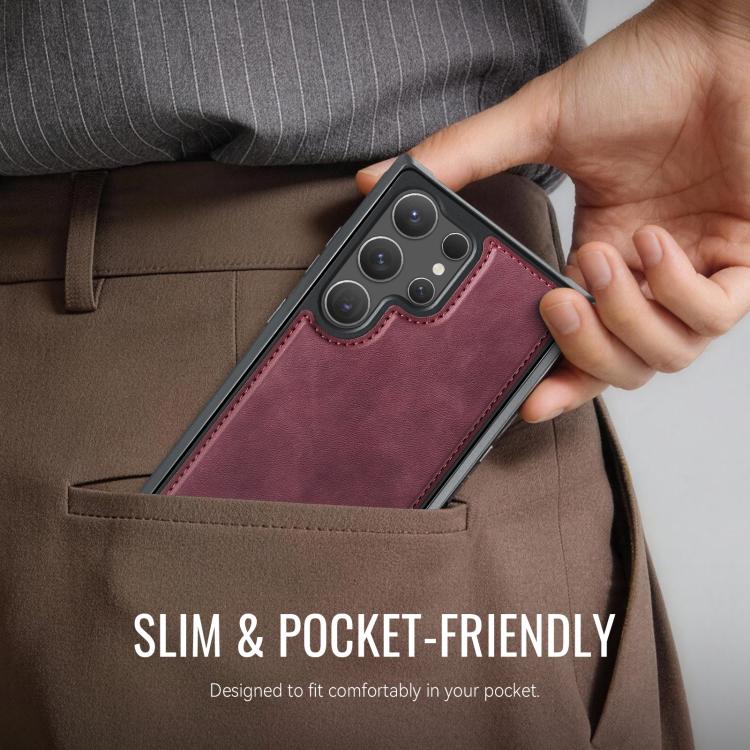 For Samsung Galaxy S23 Ultra 5G CaseMe C69 Series Magnetic Vegan Leather Back Phone Case