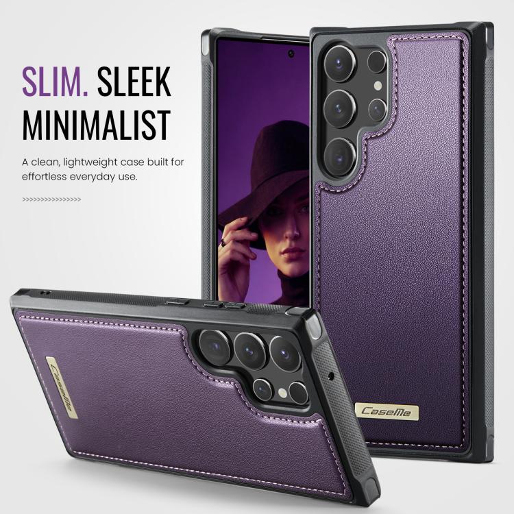 For Samsung Galaxy S23 Ultra 5G CaseMe C69 Series Magnetic Vegan Leather Back Phone Case