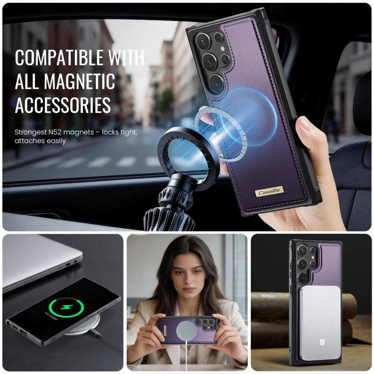 For Samsung Galaxy S23 Ultra 5G CaseMe C69 Series Magnetic Vegan Leather Back Phone Case