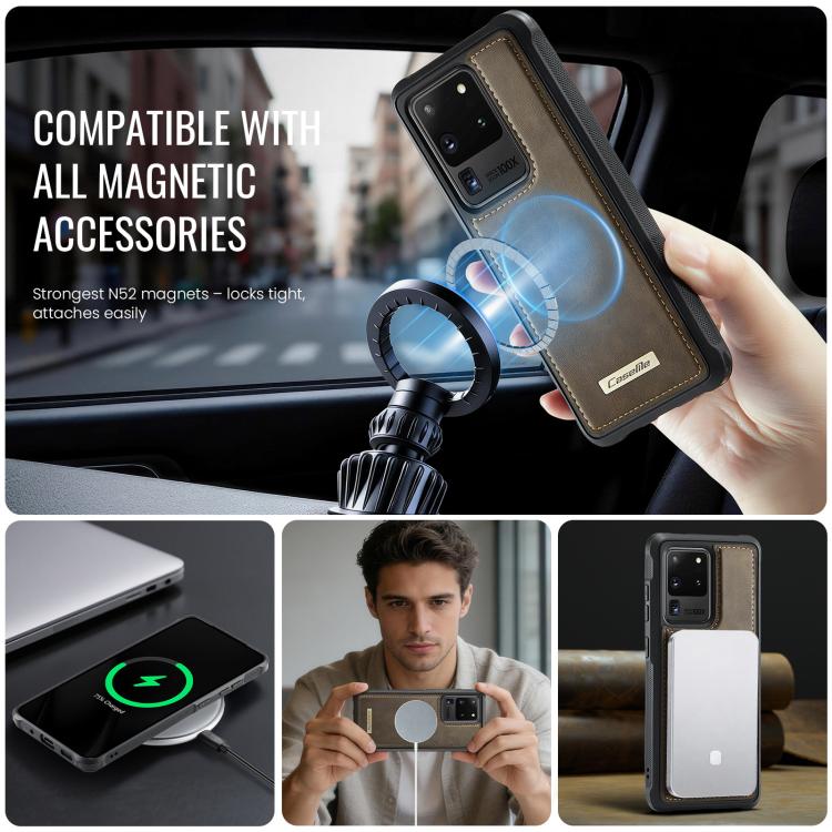For Samsung Galaxy S20 Ultra CaseMe C69 Series Magnetic Vegan Leather Back Phone Case