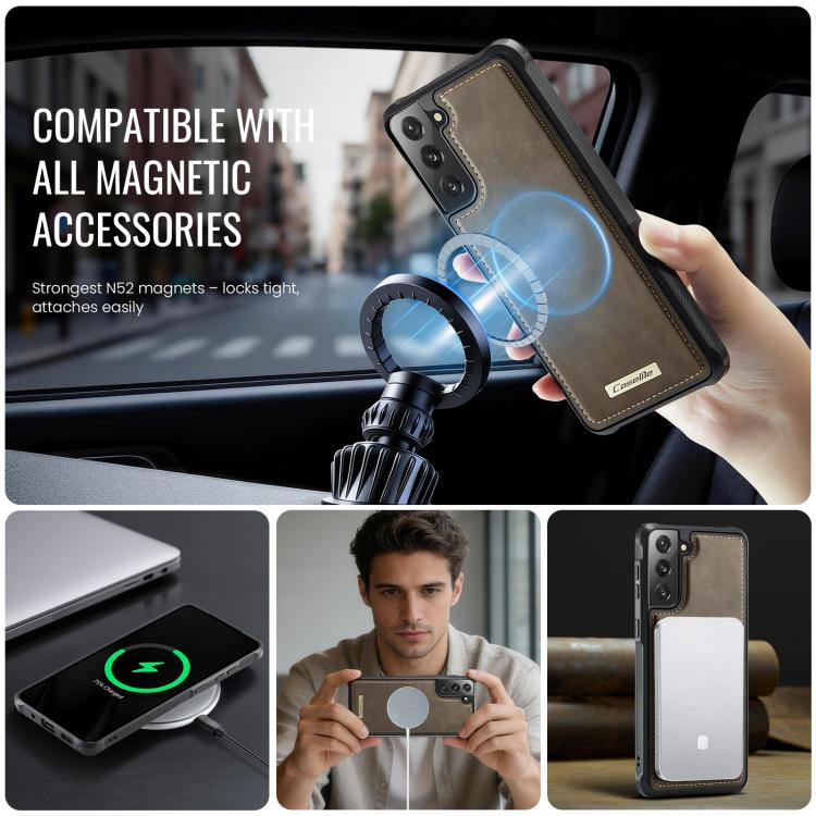 For Samsung Galaxy S21 5G CaseMe C69 Series Magnetic Vegan Leather Back Phone Case