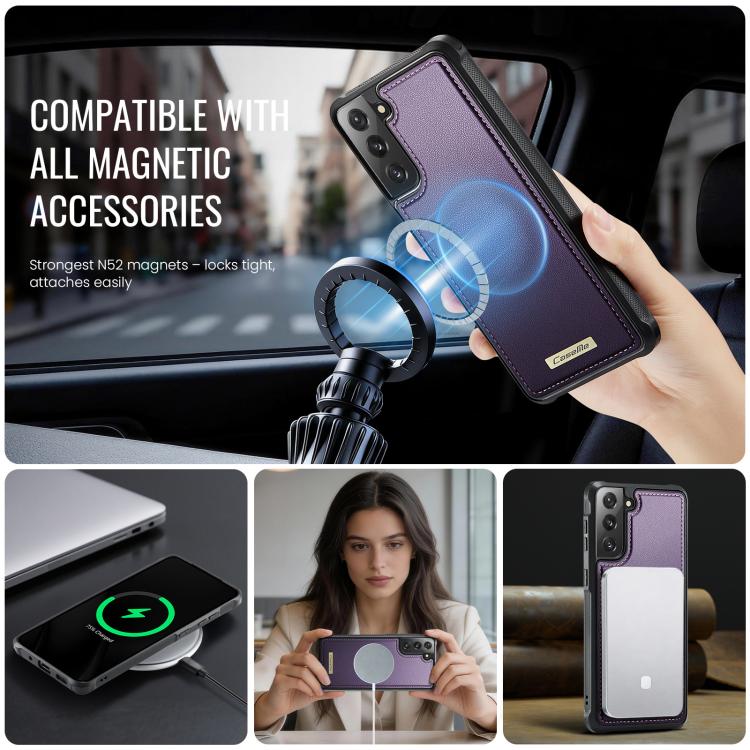 For Samsung Galaxy S21 5G CaseMe C69 Series Magnetic Vegan Leather Back Phone Case
