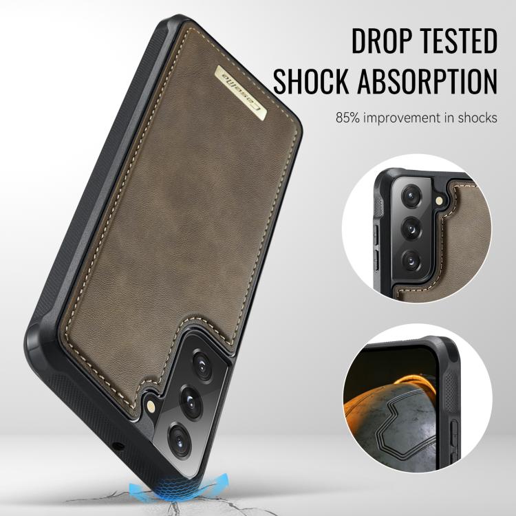 For Samsung Galaxy S21 FE 5G CaseMe C69 Series Magnetic Vegan Leather Back Phone Case