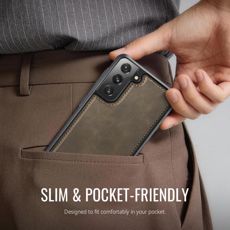 For Samsung Galaxy S21 FE 5G CaseMe C69 Series Magnetic Vegan Leather Back Phone Case