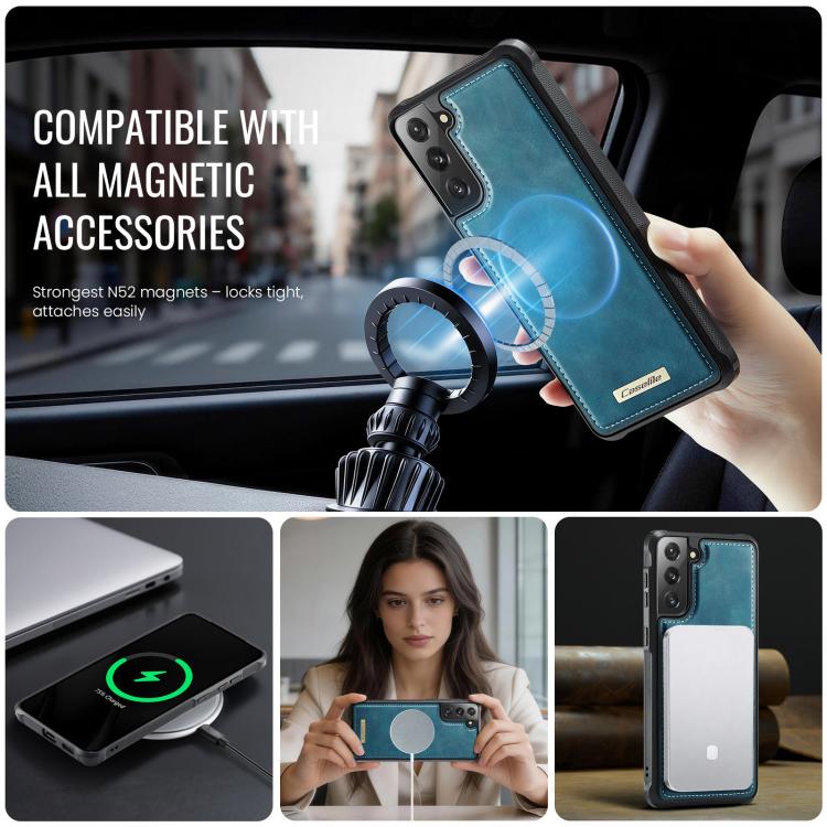 For Samsung Galaxy S21 FE 5G CaseMe C69 Series Magnetic Vegan Leather Back Phone Case