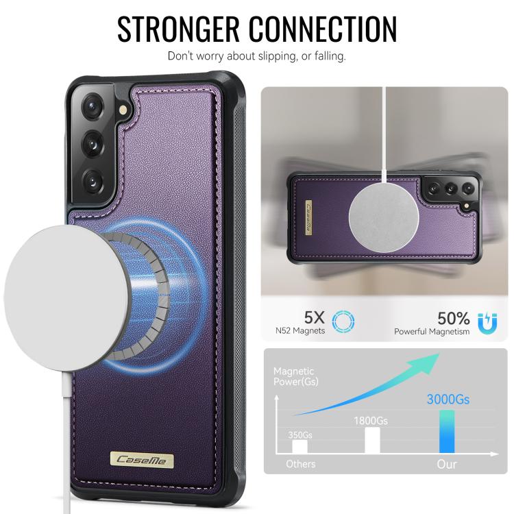 For Samsung Galaxy S21 FE 5G CaseMe C69 Series Magnetic Vegan Leather Back Phone Case