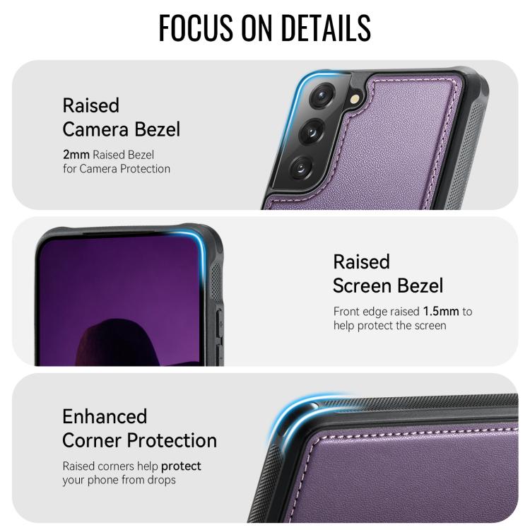 For Samsung Galaxy S21 FE 5G CaseMe C69 Series Magnetic Vegan Leather Back Phone Case