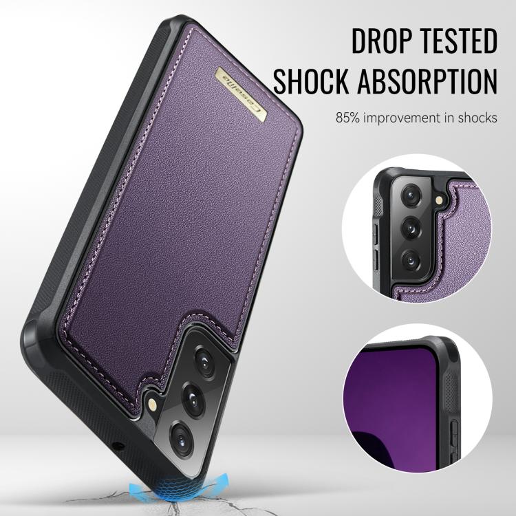 For Samsung Galaxy S21 FE 5G CaseMe C69 Series Magnetic Vegan Leather Back Phone Case