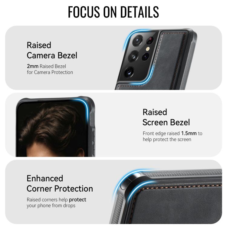For Samsung Galaxy S21 Ultra 5G CaseMe C69 Series Magnetic Vegan Leather Back Phone Case