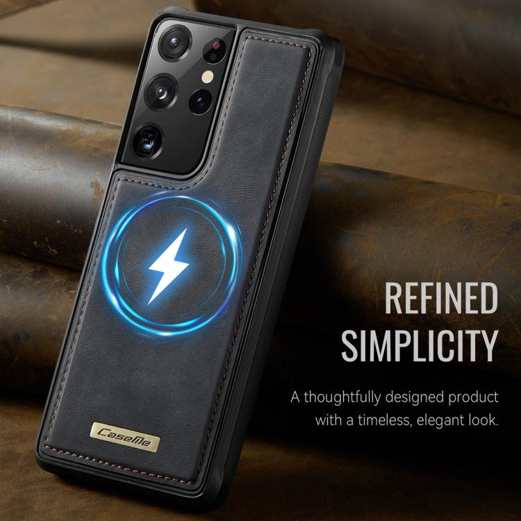 For Samsung Galaxy S21 Ultra 5G CaseMe C69 Series Magnetic Vegan Leather Back Phone Case