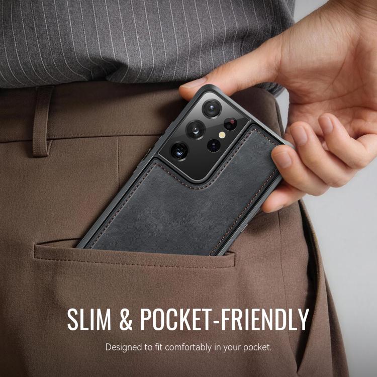 For Samsung Galaxy S21 Ultra 5G CaseMe C69 Series Magnetic Vegan Leather Back Phone Case