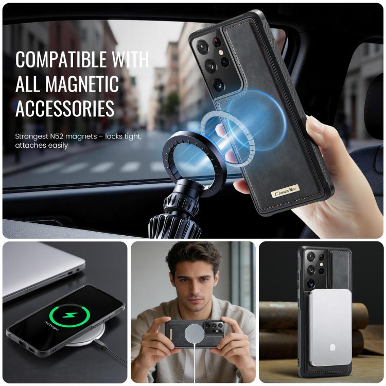 For Samsung Galaxy S21 Ultra 5G CaseMe C69 Series Magnetic Vegan Leather Back Phone Case