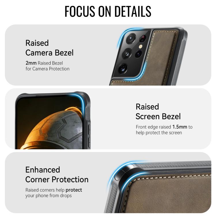 For Samsung Galaxy S21 Ultra 5G CaseMe C69 Series Magnetic Vegan Leather Back Phone Case