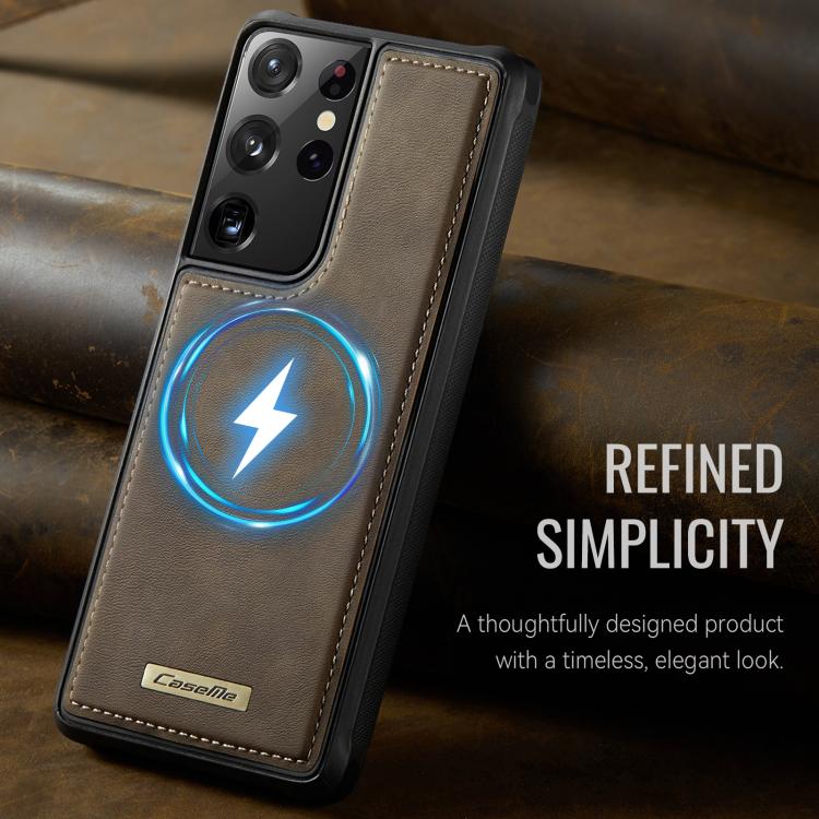 For Samsung Galaxy S21 Ultra 5G CaseMe C69 Series Magnetic Vegan Leather Back Phone Case